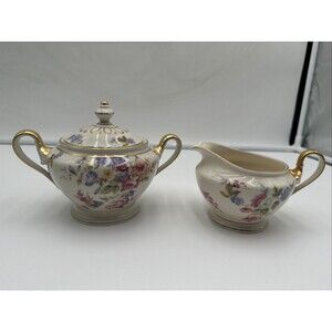 Castleton Sunnybrooke China Sugar And Creamer Made in the USA Pink Floral Set